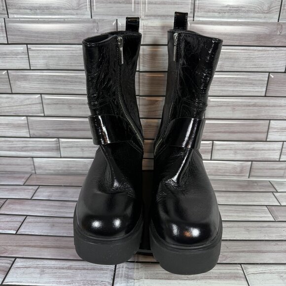 Michael Michael Kors Women's Perry‎ Leather Buckled Platform Moto Booties Size 7 - Picture 3 of 8